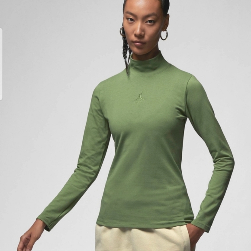 Air Jordan Green Long Sleeve Mock Neck Top - Picture 1 of 9